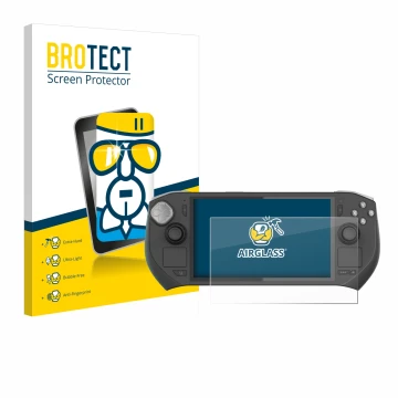 Front side of a product packaging with the brand logo BROTECT. Next to it is the device Zotac Gaming Zone shown with the corre