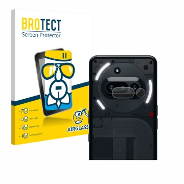 Front side of a product packaging with the brand logo BROTECT. Next to it is the device Nothing Phone (3a) (ONLY Camera Lens) 