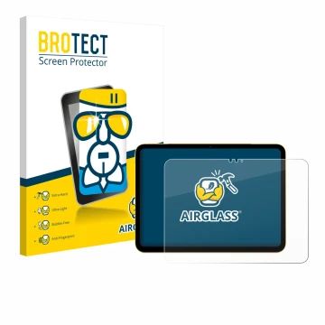 Front side of a product packaging with the brand logo BROTECT. Next to it is the device Apple iPad Air 11