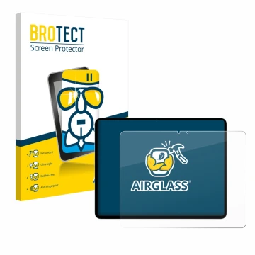 Front side of a product packaging with the brand logo BROTECT. Next to it is the device Apple iPad Air 13