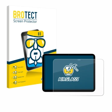 Front side of a product packaging with the brand logo BROTECT. Next to it is the device Apple iPad A16 11