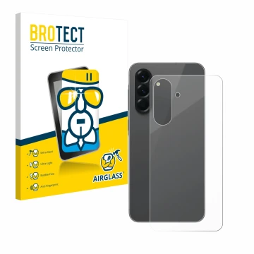 Front side of a product packaging with the brand logo BROTECT. Next to it is the device Samsung Galaxy A56 5G (Back) shown wit
