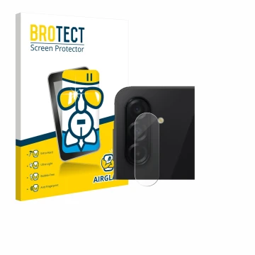 Front side of a product packaging with the brand logo BROTECT. Next to it is the device Samsung Galaxy A26 5G (ONLY Camera Len