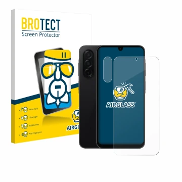 Front side of a product packaging with the brand logo BROTECT. Next to it is the device Samsung Galaxy A26 5G (Front+Camera) s