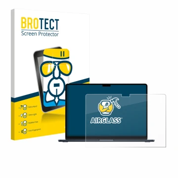 Front side of a product packaging with the brand logo BROTECT. Next to it is the device Apple MacBook Air 15