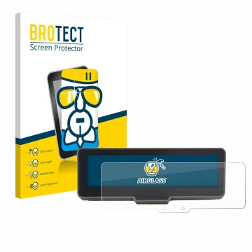 Front side of a product packaging with the brand logo BROTECT. Next to it is the device KTM 990 Duke R 2025 shown with the cor