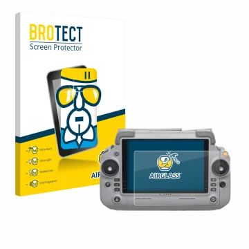 Front side of a product packaging with the brand logo BROTECT. Next to it is the device DJI RC Plus 2 shown with the correspon
