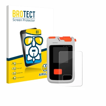 Front side of a product packaging with the brand logo BROTECT. Next to it is the device Mammut Barryvox Barryvox 2 shown with 