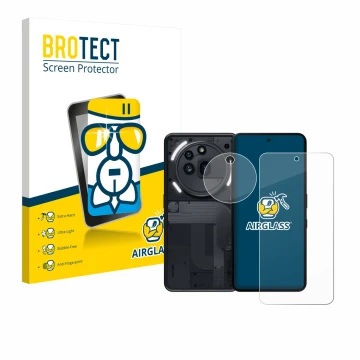 Front side of a product packaging with the brand logo BROTECT. Next to it is the device Nothing Phone (3a) Pro (Front+Camera) 