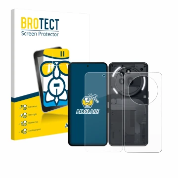 Front side of a product packaging with the brand logo BROTECT. Next to it is the device Nothing Phone (3a) Pro (Front+Back) sh