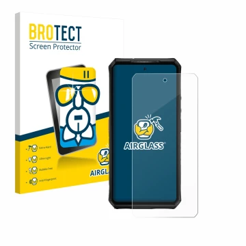 Front side of a product packaging with the brand logo BROTECT. Next to it is the device Ulefone Armor 28 Ultra Thermal shown w