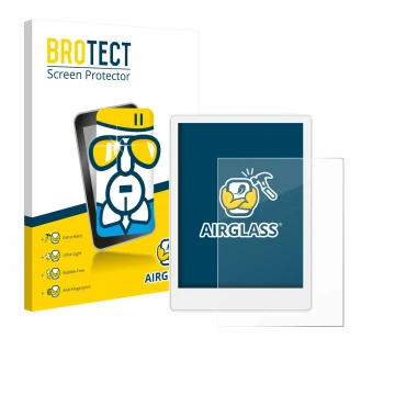 Front side of a product packaging with the brand logo BROTECT. Next to it is the device Meebook M8 7.8