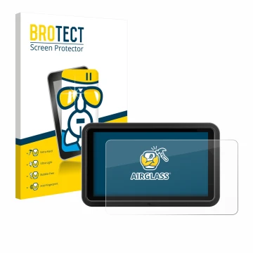 Front side of a product packaging with the brand logo BROTECT. Next to it is the device Atomos Shinobi Go shown with the corre