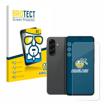 Front side of a product packaging with the brand logo BROTECT. Next to it is the device Samsung Galaxy A56 5G Enterprise Editi