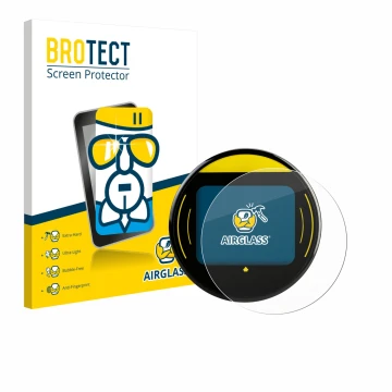 Front side of a product packaging with the brand logo BROTECT. Next to it is the device Nayax Onyx shown with the correspondin