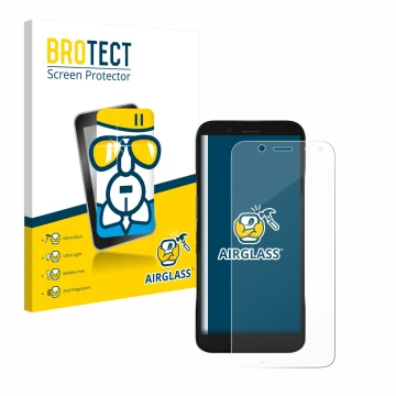 Front side of a product packaging with the brand logo BROTECT. Next to it is the device Datalogic Memor 12 shown with the corr