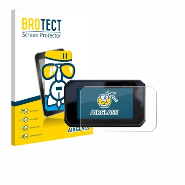 Front side of a product packaging with the brand logo BROTECT. Next to it is the device Honda CBR650R 2025 shown with the corr