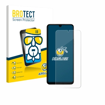 Front side of a product packaging with the brand logo BROTECT. Next to it is the device Xiaomi Poco C71 shown with the corresp