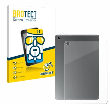 Front side of a product packaging with the brand logo BROTECT. Next to it is the device Samsung Galaxy Tab S10 FE+ (Back) show