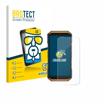 Front side of a product packaging with the brand logo BROTECT. Next to it is the device Ulefone Armor X32 shown with the corre