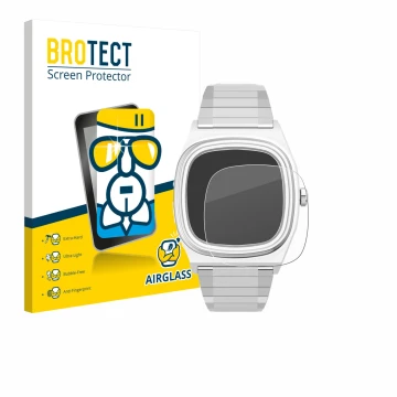 Front side of a product packaging with the brand logo BROTECT. Next to it is the device Timex Reissue 1983 E shown with the co