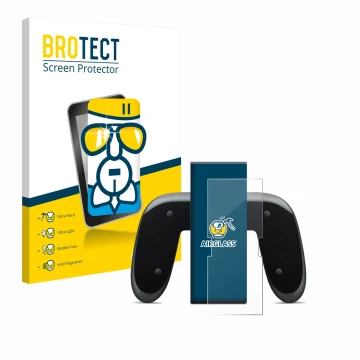 Front side of a product packaging with the brand logo BROTECT. Next to it is the device Nintendo Switch 2 Joy-Con 2-Holder sho