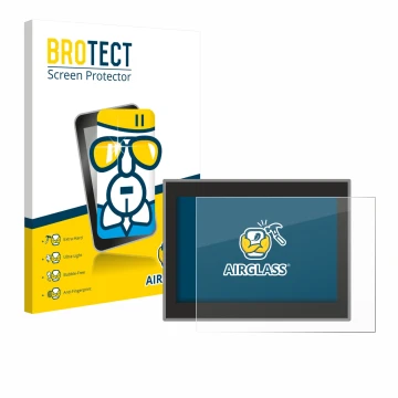 Front side of a product packaging with the brand logo BROTECT. Next to it is the device Jeep Compass Longitud (2018) shown wit