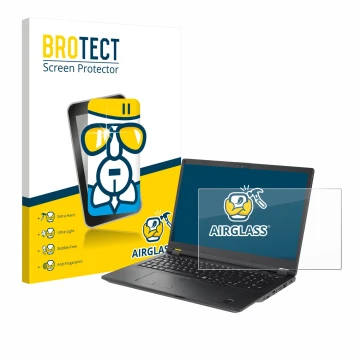 Front side of a product packaging with the brand logo BROTECT. Next to it is the device Fujitsu Lifebook U7511 shown with the 