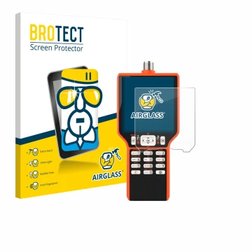Front side of a product packaging with the brand logo BROTECT. Next to it is the device RigExpert MATCH shown with the corresp
