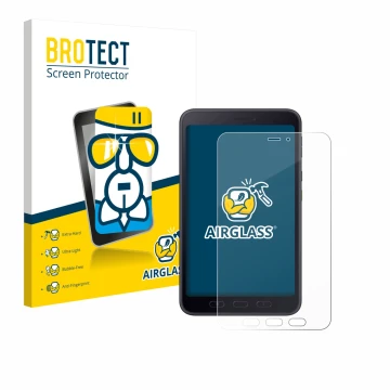 Front side of a product packaging with the brand logo BROTECT. Next to it is the device Samsung galaxy Tab Active 5 5G Enterpr