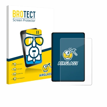 Front side of a product packaging with the brand logo BROTECT. Next to it is the device Honor Pad V9 shown with the correspond