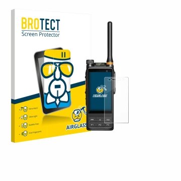 Front side of a product packaging with the brand logo BROTECT. Next to it is the device Hytera PDC680 shown with the correspon