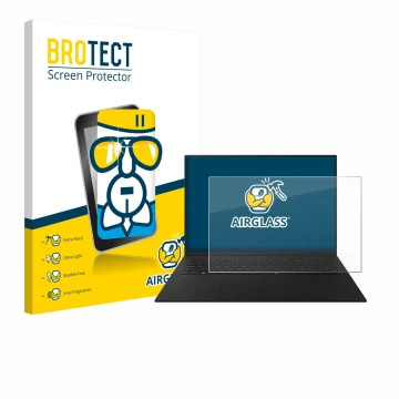 Front side of a product packaging with the brand logo BROTECT. Next to it is the device LG gram 17