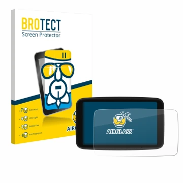 Front side of a product packaging with the brand logo BROTECT. Next to it is the device TomTom Go Navigator 6 (2nd generation)