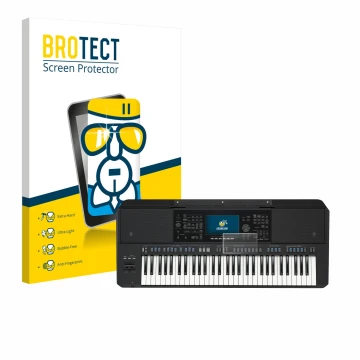 Front side of a product packaging with the brand logo BROTECT. Next to it is the device Yamaha PSR-SX720 shown with the corres