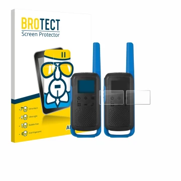 Front side of a product packaging with the brand logo BROTECT. Next to it is the device Motorola TALKABOUT T62 shown with the 