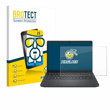 Front side of a product packaging with the brand logo BROTECT. Next to it is the device Dell Pro Max 14 shown with the corresp