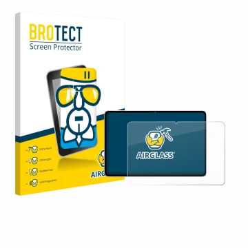 Front side of a product packaging with the brand logo BROTECT. Next to it is the device Nubia Pad Pro shown with the correspon