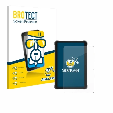 Front side of a product packaging with the brand logo BROTECT. Next to it is the device Hotwav R10 Pro shown with the correspo