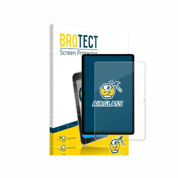 Front side of a product packaging with the brand logo BROTECT. Next to it is the device Xiaomi Redmi Pad SE 11 shown with the 