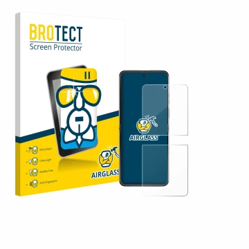 Front side of a product packaging with the brand logo BROTECT. Next to it is the device Motorola Razr 60 shown with the corres