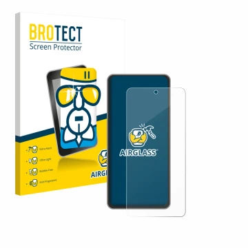 Front side of a product packaging with the brand logo BROTECT. Next to it is the device realme GT 7T shown with the correspond