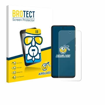 Front side of a product packaging with the brand logo BROTECT. Next to it is the device TCL 60 5G shown with the corresponding