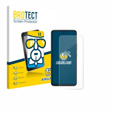 Front side of a product packaging with the brand logo BROTECT. Next to it is the device TCL SE NxtPaper 5G shown with the corr