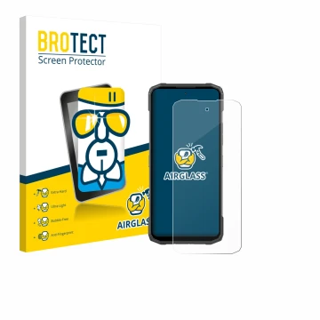 Front side of a product packaging with the brand logo BROTECT. Next to it is the device Doogee Blade 20 Turbo shown with the c