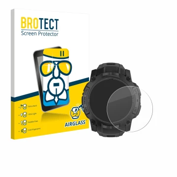 Front side of a product packaging with the brand logo BROTECT. Next to it is the device Garmin Instinct 3 Solar Tactical Editi