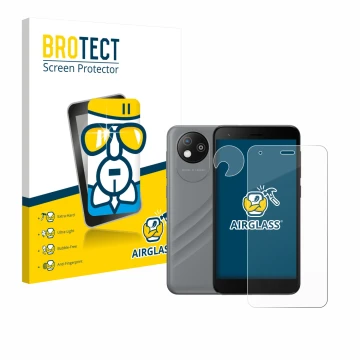 Front side of a product packaging with the brand logo BROTECT. Next to it is the device ZTE Blade A35 lite (Front+Camera) show