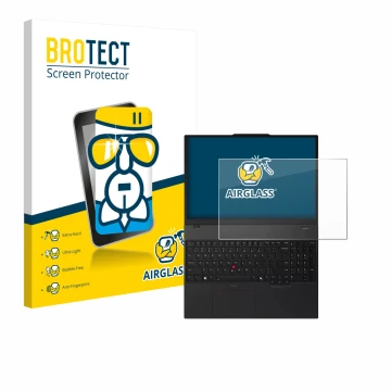 Front side of a product packaging with the brand logo BROTECT. Next to it is the device Lenovo ThinkPad T16 Gen 4 shown with t