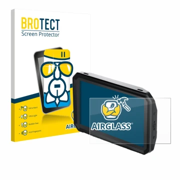Front side of a product packaging with the brand logo BROTECT. Next to it is the device Blackmagic Design Pyxis Monitor 5