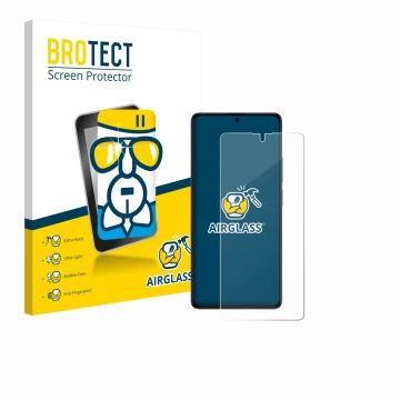 Front side of a product packaging with the brand logo BROTECT. Next to it is the device Xiaomi Poco M6 Pro 4G shown with the c